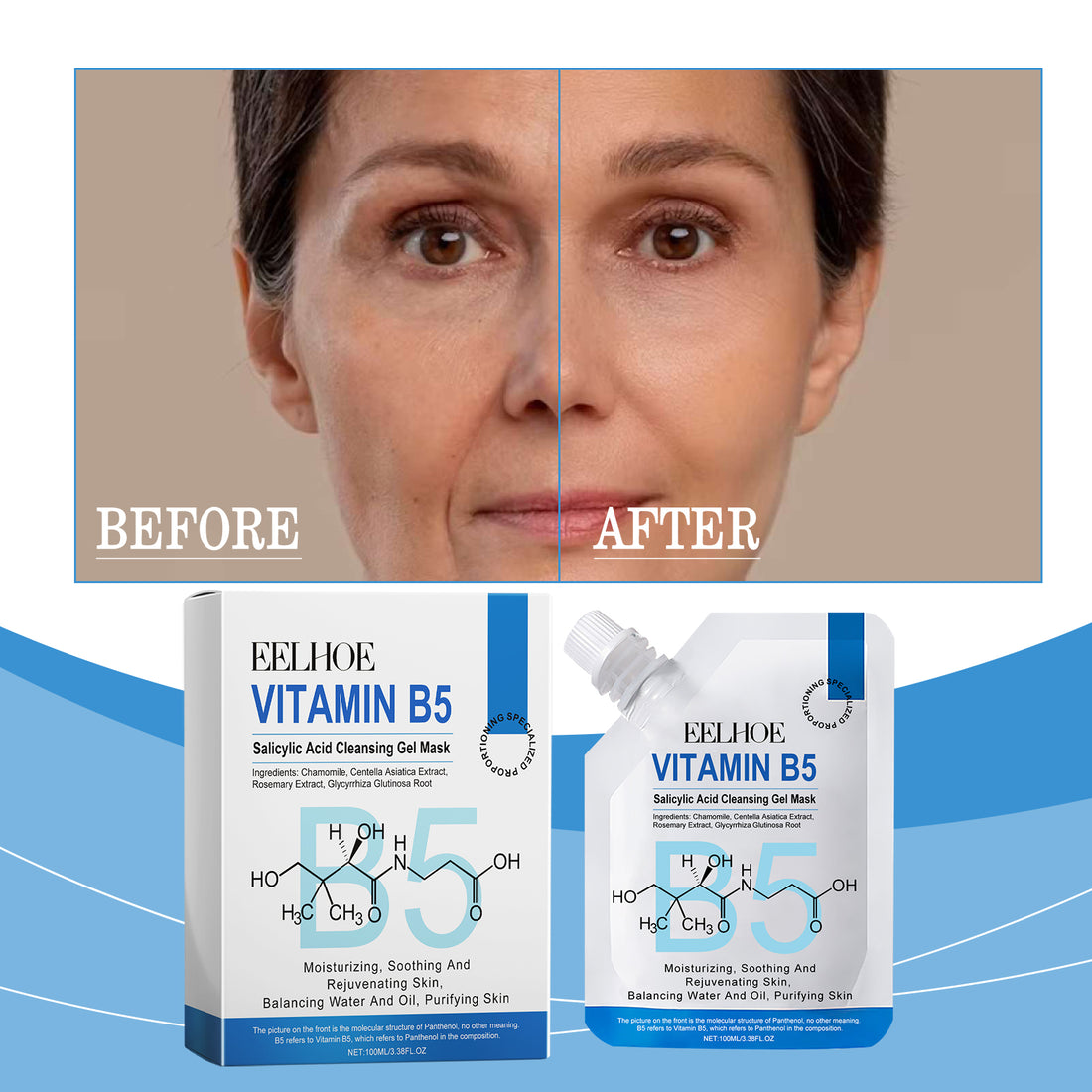 EELHOE Vitamin B5 Salicylic Acid Gel Mask Gently Cleans Pores And Blackheads To Nourish And Moisturize Skin