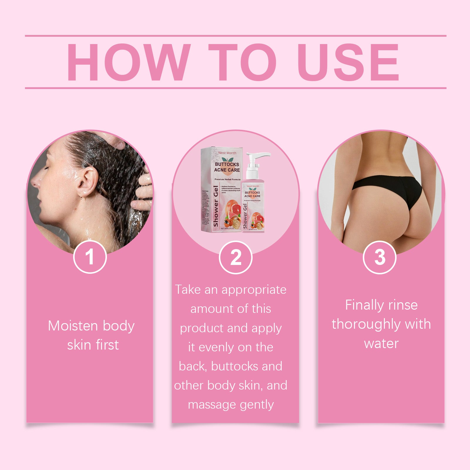 West&Month Butt Acne Treatment Shower Gel, Body Skin Clean And Fade Acne Mild And Refreshing